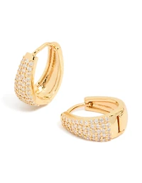 Gold Plated Cubic Zirconia Classic Pave Hoop Earrings