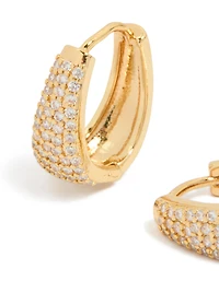 Gold Plated Cubic Zirconia Classic Pave Hoop Earrings