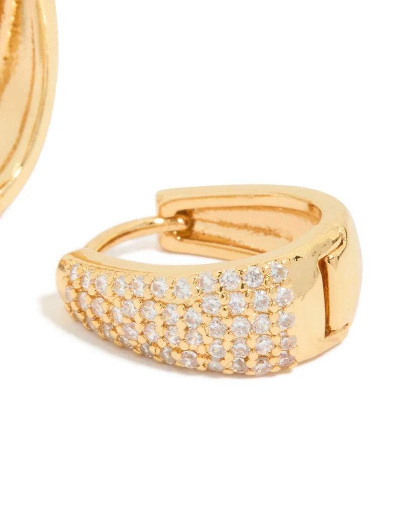 Gold Plated Cubic Zirconia Classic Pave Hoop Earrings