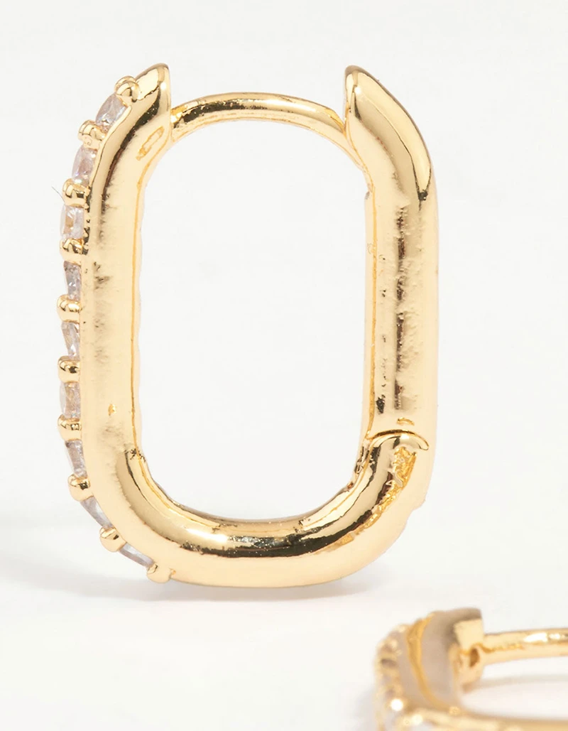 Gold Plated Diamante Oval Hoop Earrings