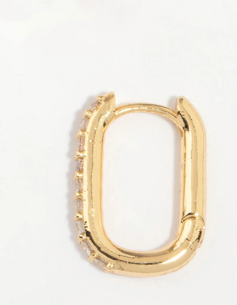 Gold Plated Diamante Oval Hoop Earrings