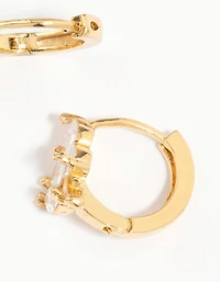 Gold Plated Cubic Zirconia Flower & Leaf Huggie Earrings
