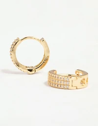 Gold Plated Diamante Pavé Trio Hoop Earrings