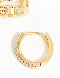 Gold Plated Diamante Pavé Trio Hoop Earrings