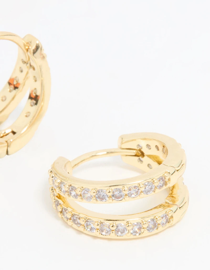 Gold Plated Diamante Double Mini Hoop Earrings