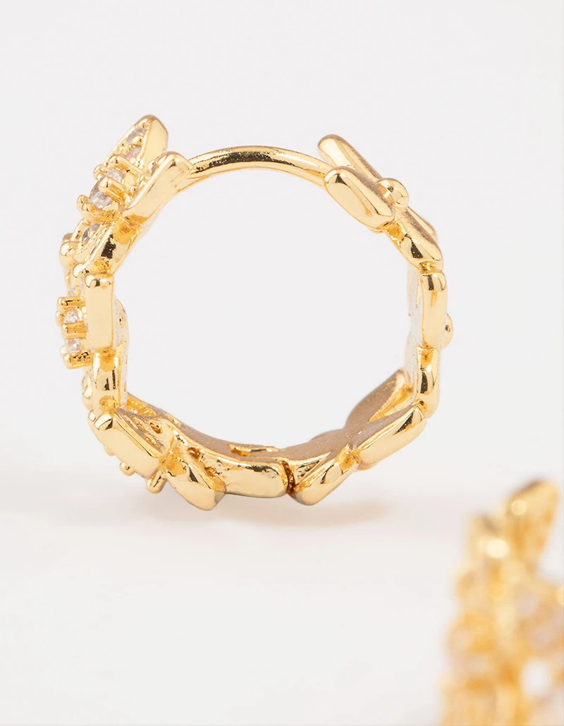 Gold Plated Cubic Zirconia Butterfly Huggie Earrings