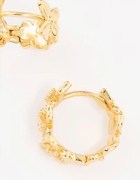 Gold Plated Cubic Zirconia Butterfly Huggie Earrings
