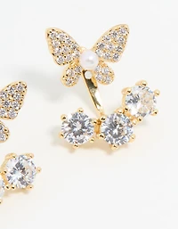 Gold Plated Butterfly Jacket Earrings