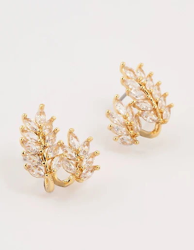 Gold Plated Cubic Zirconia Roman Leaf Crawler Earrings