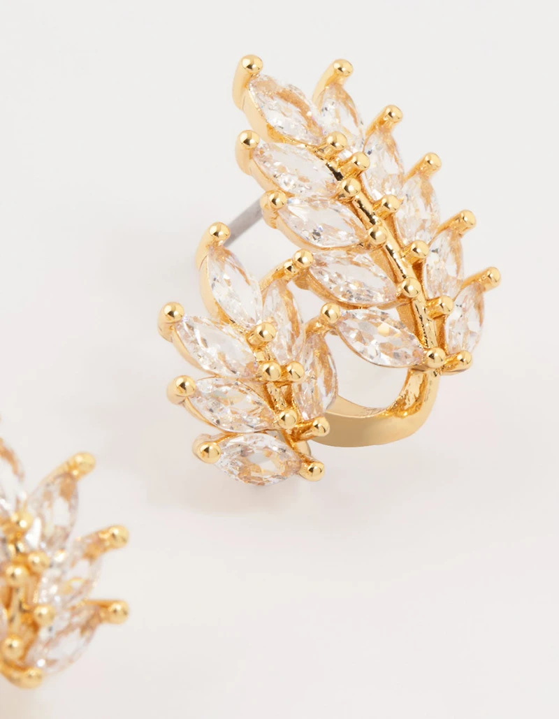 Gold Plated Cubic Zirconia Roman Leaf Crawler Earrings