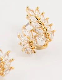 Gold Plated Cubic Zirconia Roman Leaf Crawler Earrings