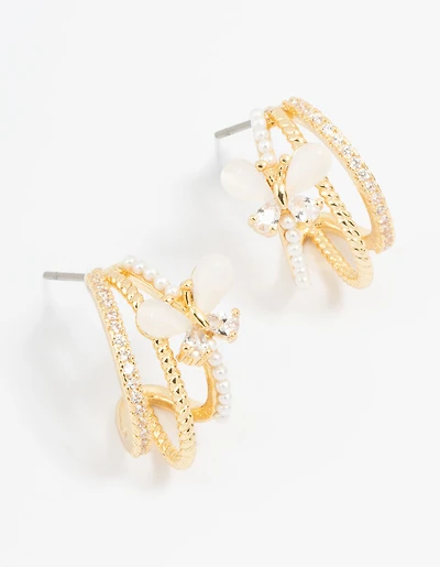 Gold Plated Pave Crystal Butterfly Jacket Earrings