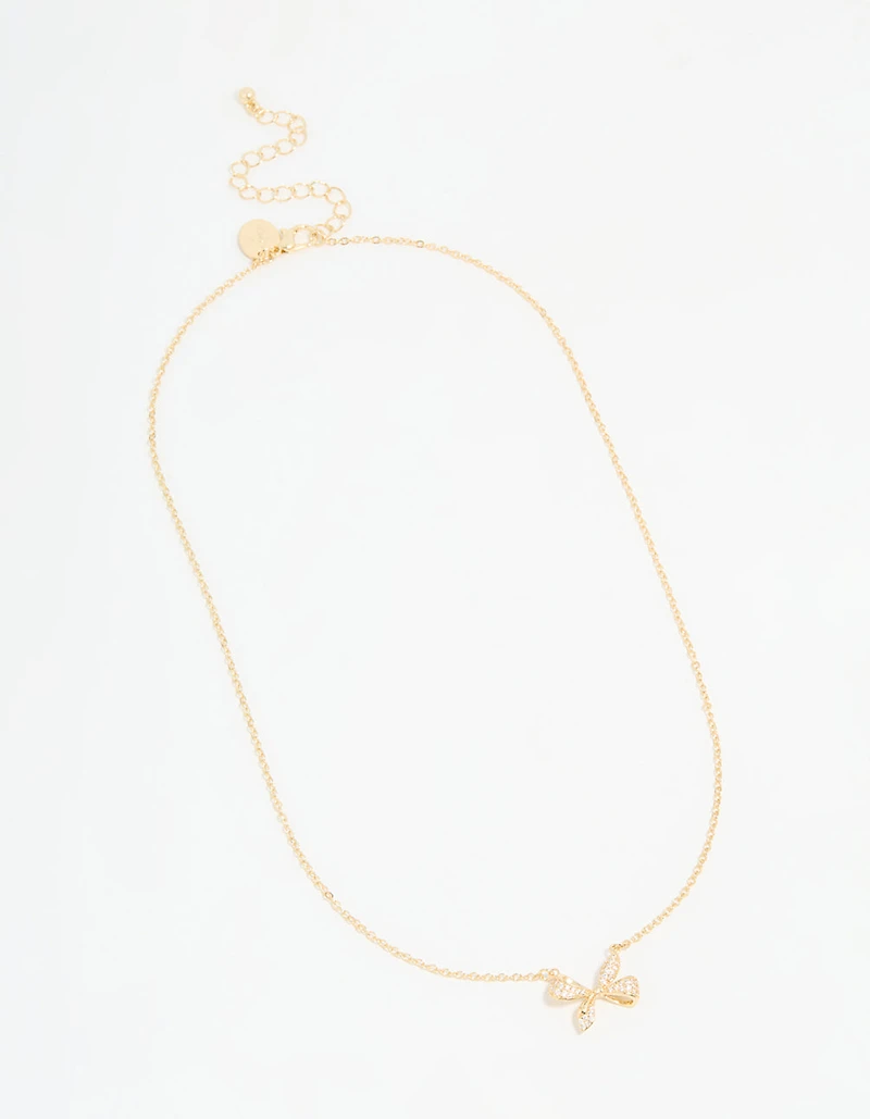 Gold Plated Diamante Pave Chunky Bow Necklace