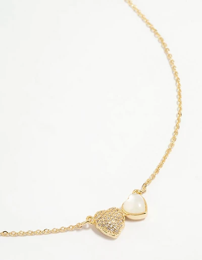 Gold Plated Diamante Hearts Pendant Necklace