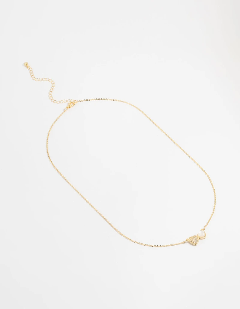 Gold Plated Diamante Hearts Pendant Necklace