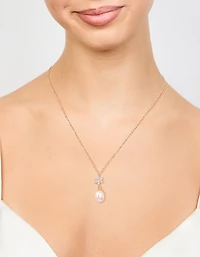 Gold Plated Cubic Zirconia & Pearl Flower Necklace