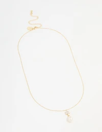 Gold Plated Cubic Zirconia & Pearl Flower Necklace