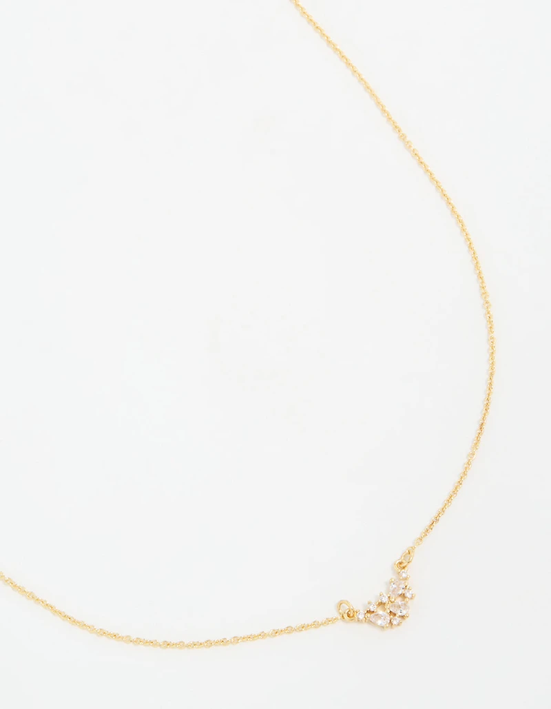 Gold Plated Cubic Zirconia Mini Pear Cluster Necklace
