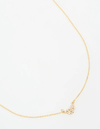 Gold Plated Cubic Zirconia Mini Pear Cluster Necklace
