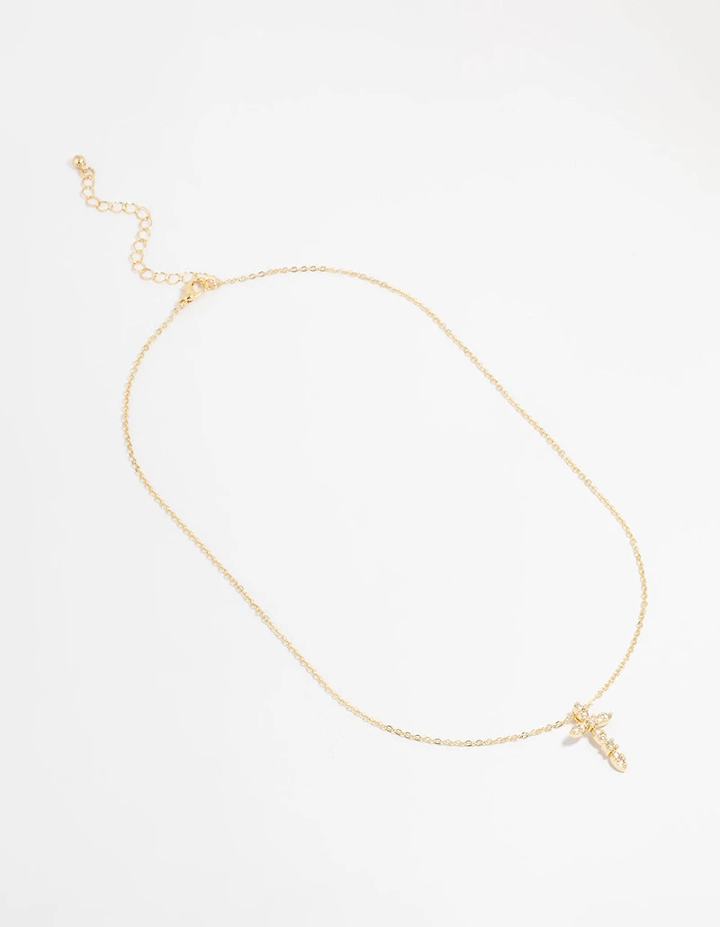 Gold Plated Cubic Zirconia Cross Pendant Necklace