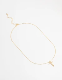 Gold Plated Cubic Zirconia Cross Pendant Necklace