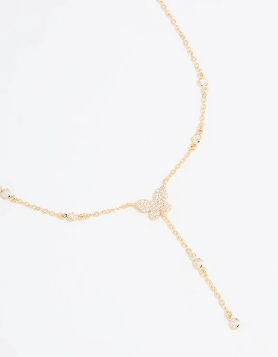 Gold Plated Cubic Zirconia Butterfly Y-Necklace