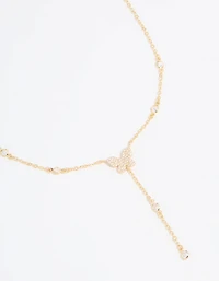 Gold Plated Cubic Zirconia Butterfly Y-Necklace