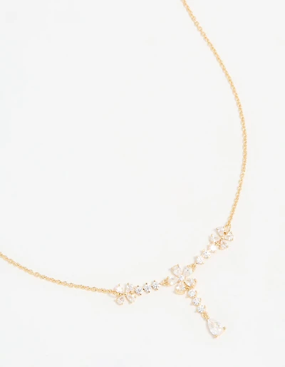 Gold Plated Pearl Flower Trio Y-Necklace