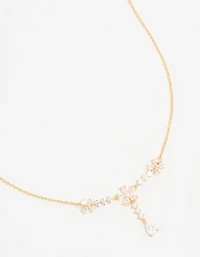 Gold Plated Pearl Flower Trio Y-Necklace