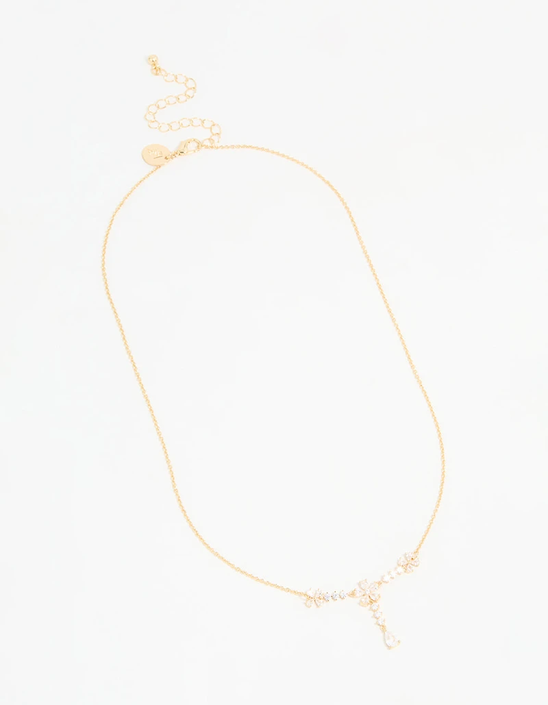 Gold Plated Pearl Flower Trio Y-Necklace