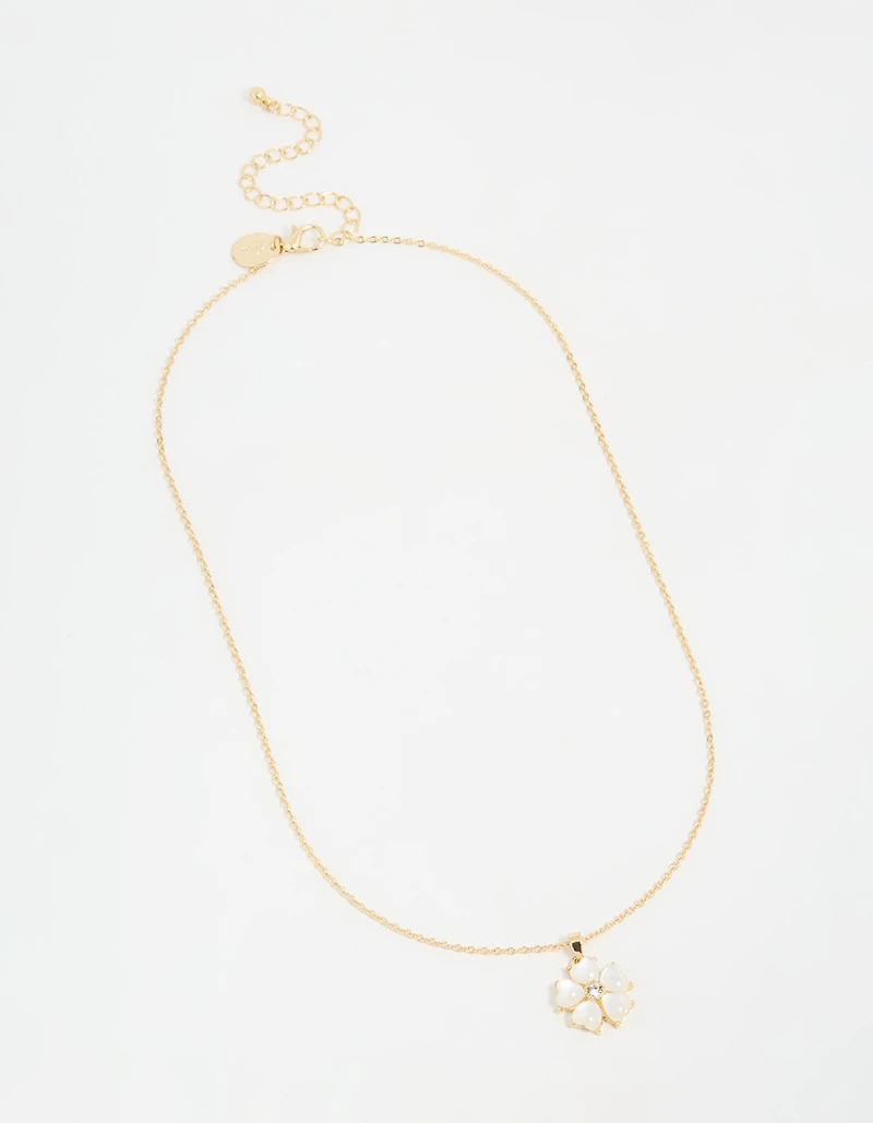 Gold Plated Catseye Flower Pendant Necklace