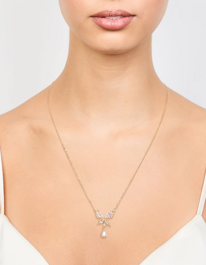 Gold Plated Cubic Zirconia Butterfly Teardrop Necklace