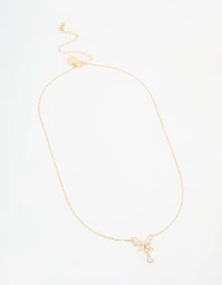 Gold Plated Cubic Zirconia Butterfly Teardrop Necklace