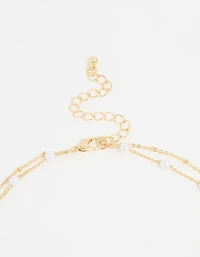 Gold Plated Pearl Butterfly Layered Necklace