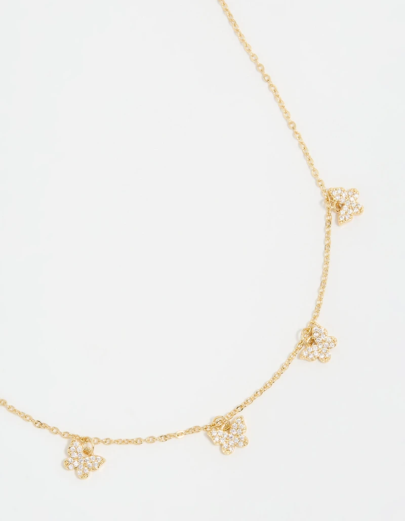 Gold Plated Diamante Butterfly Dainty Charm Necklace