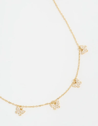 Gold Plated Diamante Butterfly Dainty Charm Necklace