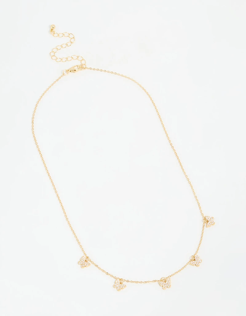Gold Plated Diamante Butterfly Dainty Charm Necklace
