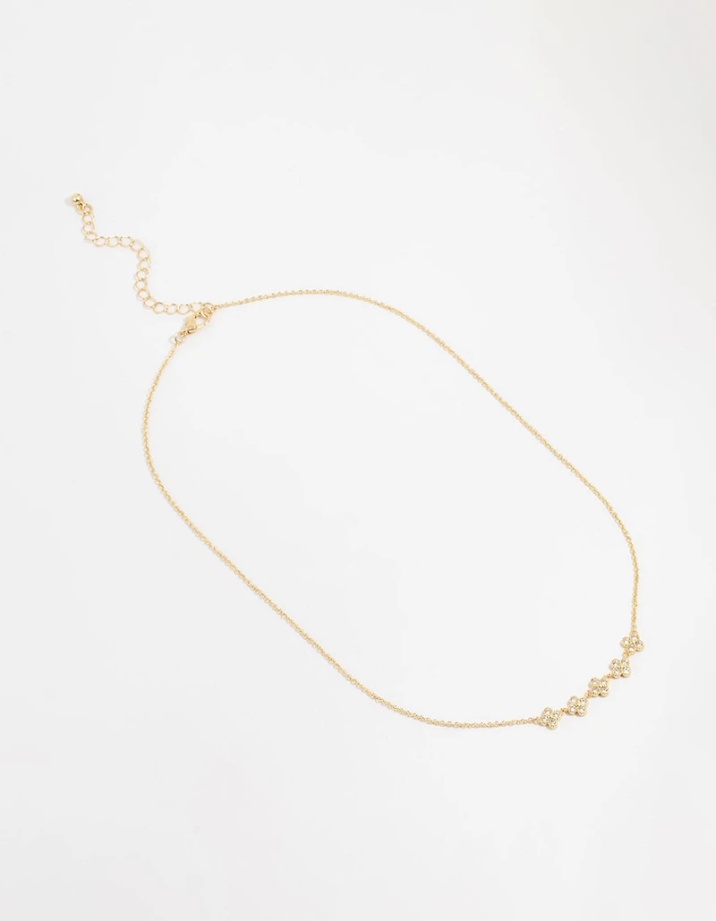 Gold Plated Cubic Zirconia Flower Necklace