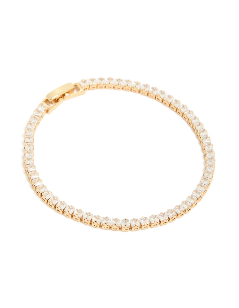 Gold Plated Cubic Zirconia Baguette Tennis Bracelet
