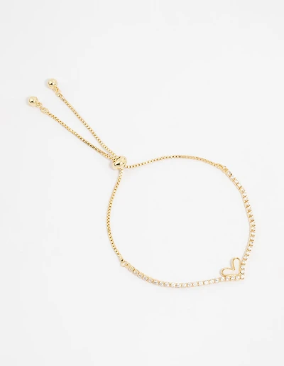 Gold Plated Diamante Mini Heart Toggle Bracelet
