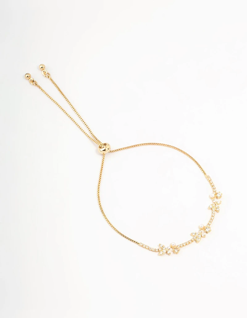 Gold Plated Pearl & Mini Butterfly Toggle Bracelet