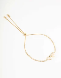 Gold Plated Cubic Zirconia Baguette Bow Toggle Bracelet