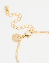 Gold Plated Cubic Zirconia Pave & Round Stone Bracelet