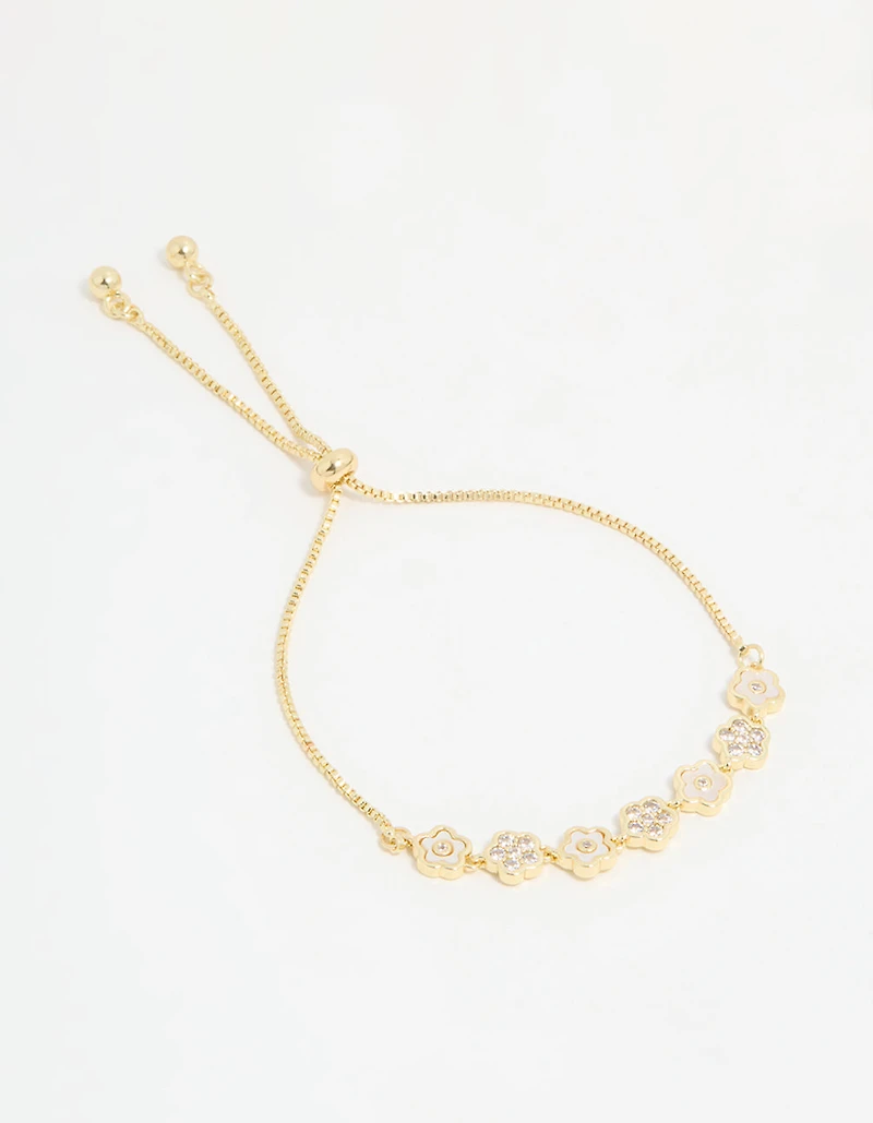 Gold Plated Multi Mini Flower Toggle Bracelet