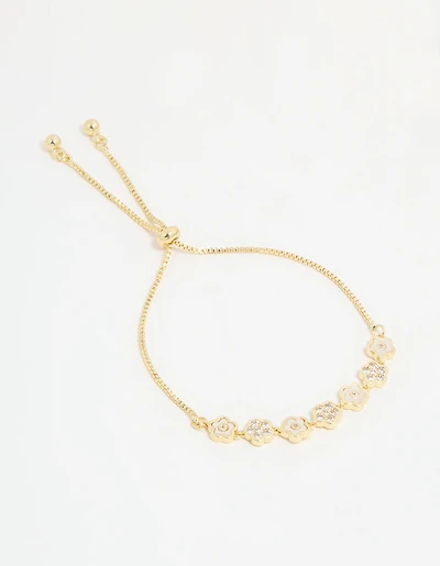 Gold Plated Multi Mini Flower Toggle Bracelet