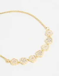 Gold Plated Multi Mini Flower Toggle Bracelet