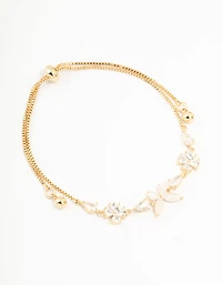 Gold Plated Cubic Zirconia Butterfly & Flower Toggle Bracelet