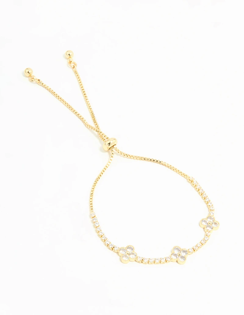 Gold Plated Cubic Zirconia Flower Toggle Bracelet