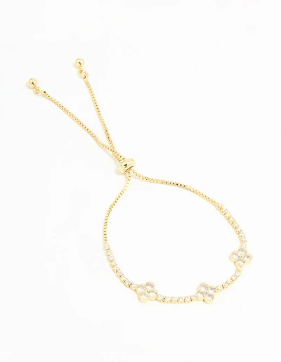 Gold Plated Cubic Zirconia Flower Toggle Bracelet