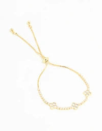 Gold Plated Cubic Zirconia Flower Toggle Bracelet